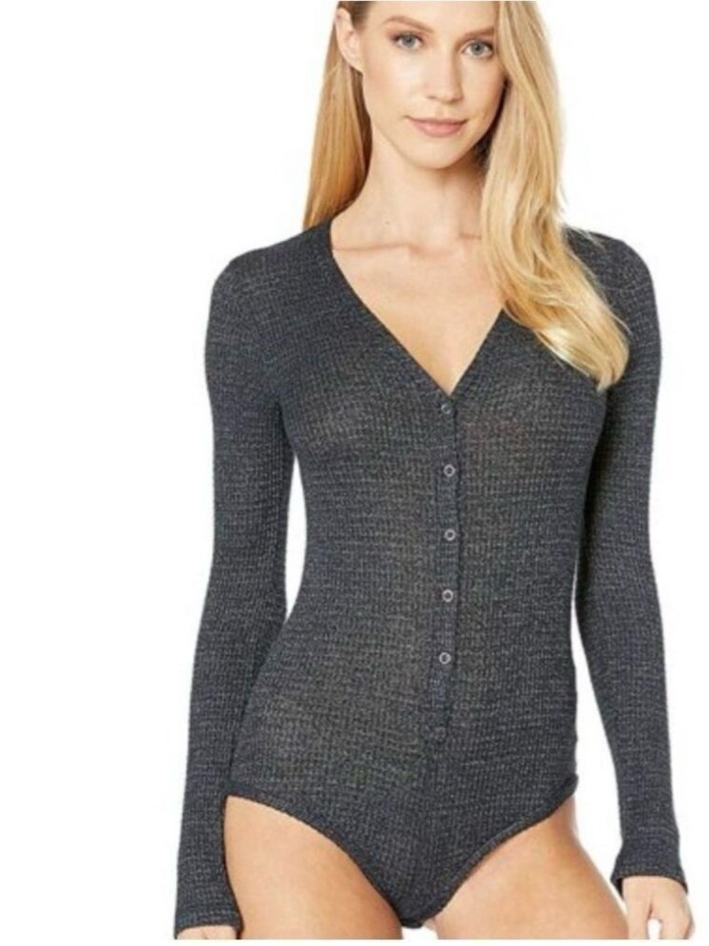 Intimately Free People | Waffle Knit V-Neck Henley Bodysuit, S